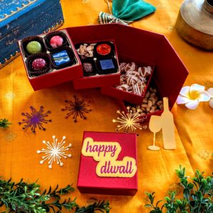 Tall Twisty Exotic Chocolate Tower with Handpainted Diyas