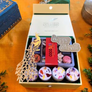 The Spirit Of Diwali Gift Box with Exotic Chocolate and Dried Petal Candles