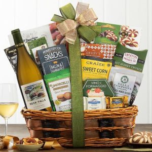 This hamper includes cheese spread, cookie, sweet corn crisps, bread sticks, milk chocolate & more