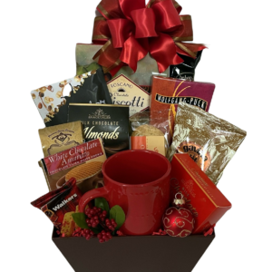 Xmas Coffee gift hamper with coffee mug, wafer, caramels, toffees, popcorn, cookies & more